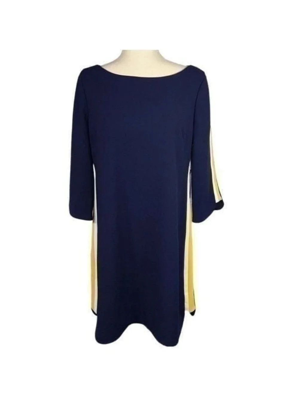 NWT Vince Camuto Navy Blue Shift Dress With Yellow and White Side Stripe Sz 8